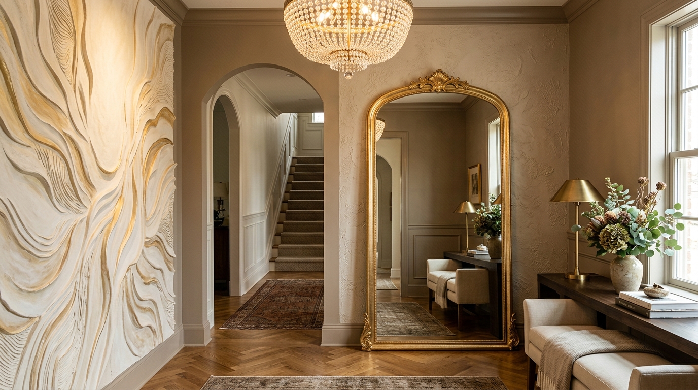 Aura Gilded Brass Arch Floor Mirror
